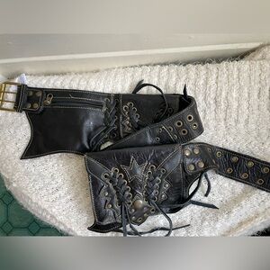 Leather burning man/festival belt with pockets